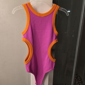 Vibrant Pink and Orange Women Bodysuit - One Size